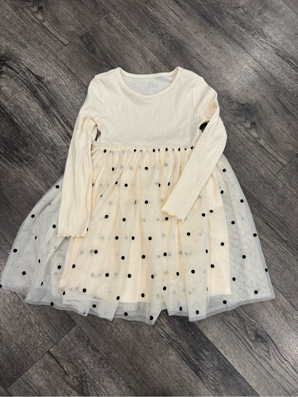 wonder nation Cream and Black Polka Dot Tulle Dress